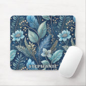 Intricate Blue & Green Botanical - Starry Dark Blu Mousepad (Mit Mouse)