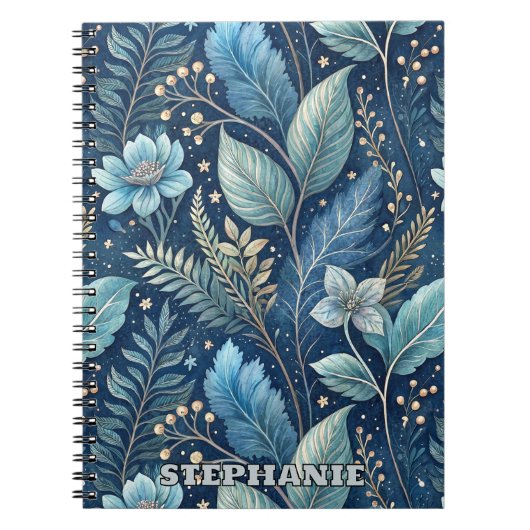 Intricate Blue & Green Botanical - Starry Dark Blu Notizblock (Vorderseite)
