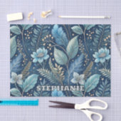 Intricate Blue & Green Botanical - Starry Dark Blu Seidenpapier (Handwerk)