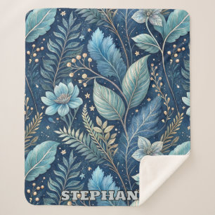 Intricate Blue & Green Botanical - Starry Dark Blu Sherpadecke