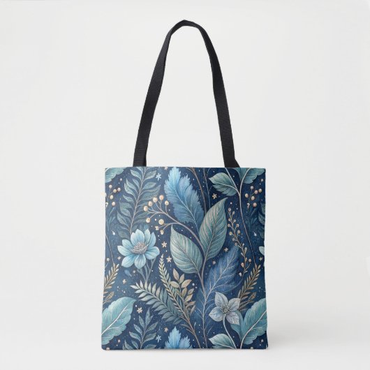 Intricate Blue & Green Botanical - Starry Dark Blu Tasche (Vorderseite)