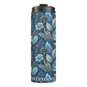 Intricate Blue & Green Botanical - Starry Dark Blu Thermosbecher