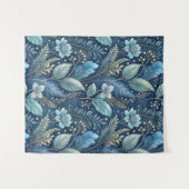 Intricate Blue & Green Botanical - Starry Dark Blu Wandteppich (Vorderseite (Horizontal))