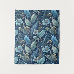 Intricate Blue & Green Botanical - Starry Dark Blu Wandteppich