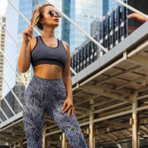 Intricate Blue Hue Leafs High-Waist Yoga Workout Leggings