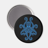 Intricate Blue Octopus auf Schwarz Magnet (Vorderseite/Rückseite)