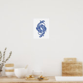 Intricate Blue Pisces Zodiac auf Weiß Poster (Küche)