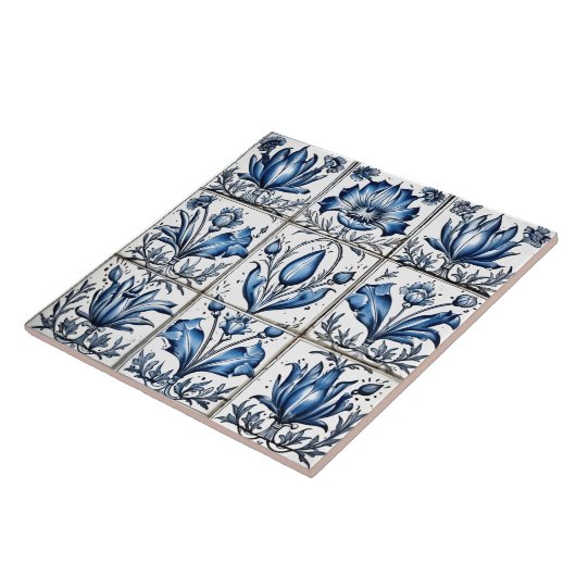 Intricate Blue Rustic Indigo Azulejo Tile Design Fliese (Seite)