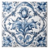 Intricate Blue Rustic Indigo Azulejo Tile Design Fliese (Vorderseite)