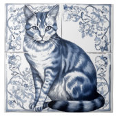 Intricate Blue Rustic Indigo Cat Tiles on Wall Fliese (Vorderseite)