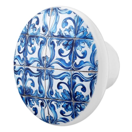 Intricate Blue Tile Pattern Keramikknauf (Rechts)