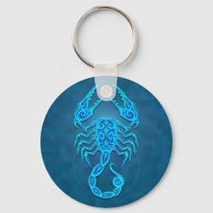 Intricate Blue Tribal Scorpio Schlüsselanhänger