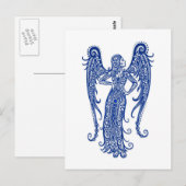 Intricate Blue Virgo Zodiac on White Postkarte (Vorne/Hinten)