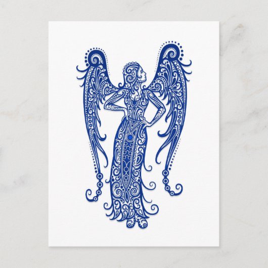 Intricate Blue Virgo Zodiac on White Postkarte (Vorderseite)