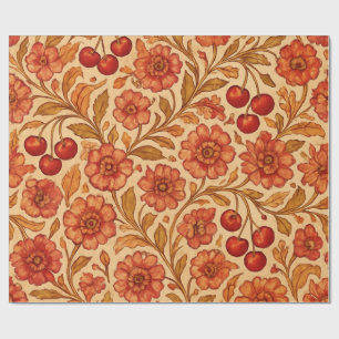 Intricate Blüten und Kirschalkohol Tinte Nahtlos Geschenkpapier