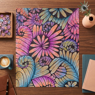 Intricate Boho-Zen-Doodle-Art Botanische Therapie Puzzle