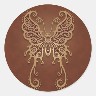 Intricate Brown Butterfly Runder Aufkleber