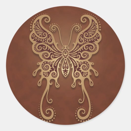 Intricate Brown Butterfly Runder Aufkleber (Vorderseite)