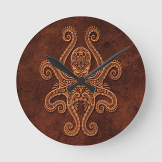 Intricate Brown Stone Octopus Runde Wanduhr