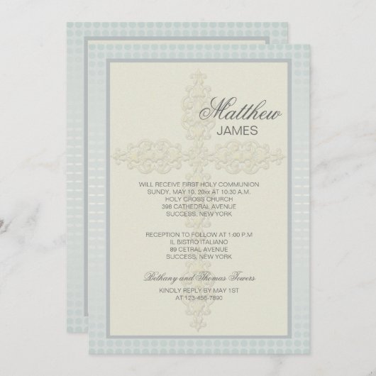 Intricate Cross (Blue-Gray) Religiöse Einladung (Vorne/Hinten)