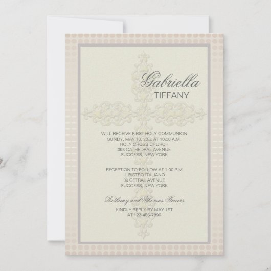 Intricate Cross (Peach) Religiöse Einladung (Vorderseite)