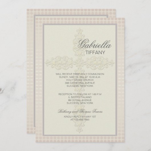 Intricate Cross (Peach) Religiöse Einladung (Vorne/Hinten)