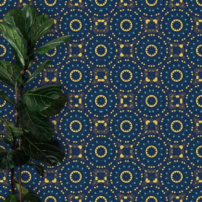 Intricate Deep Blue Aquamarin Yellow marokkanische Tapete (Von Creator hochgeladen)