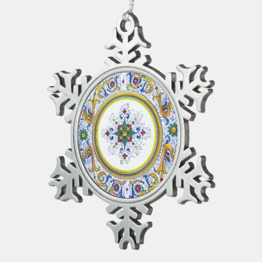 Intricate Deruta Motif Blumenmuster Schneeflocken Zinn-Ornament (Rechts)