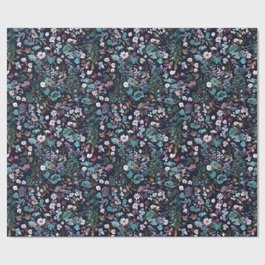 Intricate Designer Blumenweihbäume auf Marine Geschenkpapier (Flach)