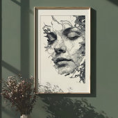 Intricate Dreams: Monchrome Linie Art Portrait Poster