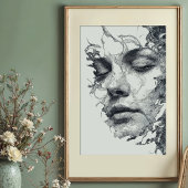 Intricate Dreams: Monchrome Linie Art Portrait Poster