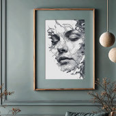 Intricate Dreams: Monchrome Linie Art Portrait Poster