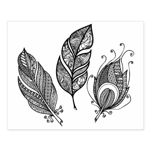 Intricate Feather Doodle Gummistempel (Prägung)
