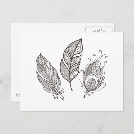 Intricate Feather Doodle Postkarte (Vorne/Hinten)