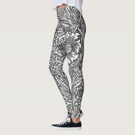 Intricate Floral Design in Black and White Leggings (Links)