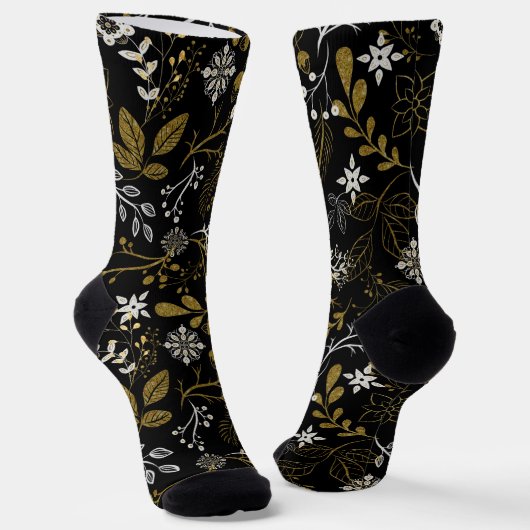 Intricate floral pattern with gold and white  socken (Gewinkelt)