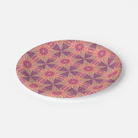 intricate geometric pattern in pink and purple hue pappteller (Schrägansicht)