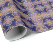 Intricate geometric repeat pattern blue orange geschenkpapier (Rolleneckpunkt)