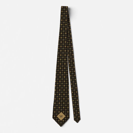 Intricate Gold & Black Arabesque Monogramm Krawatte (Vorderseite)