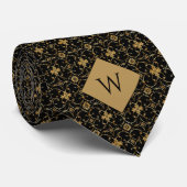 Intricate Gold & Black Arabesque Monogramm Krawatte (Gerollt)