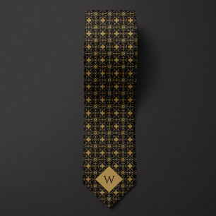 Intricate Gold & Black Arabesque Monogramm Krawatte