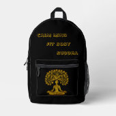 Intricate Gold Buddha-Skulptur Bedruckter Rucksack (Vorderseite)