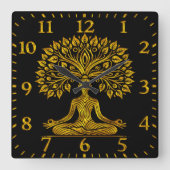Intricate Gold Buddha-Skulptur Quadratische Wanduhr (Vorderseite)