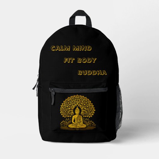Intricate Gold Buddha umgeben von üppigen Folies Bedruckter Rucksack (Vorderseite)