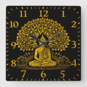 Intricate Gold Buddha umgeben von üppigen Folies Quadratische Wanduhr (Vorderseite)