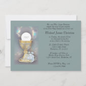 Intricate Gold Chalice mit dem blauen Bukett Acque Einladung (Vorderseite)