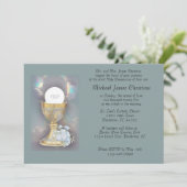 Intricate Gold Chalice mit dem blauen Bukett Acque Einladung (Stehend Vorderseite)