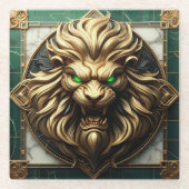 Intricate Gold Lion mit mesmerisierenden Augen Glasuntersetzer (Vorderseite)
