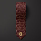 Intricate Gold und Burgundy Floral Monogram Krawatte