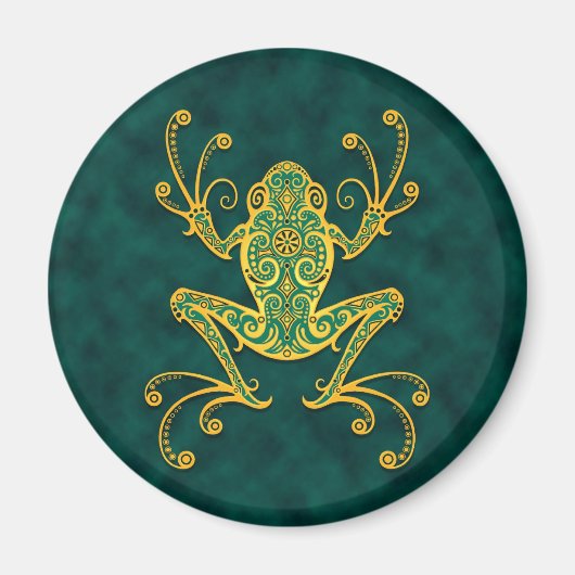 Intricate Golden Blue Tree Frog Magnet (Vorne)